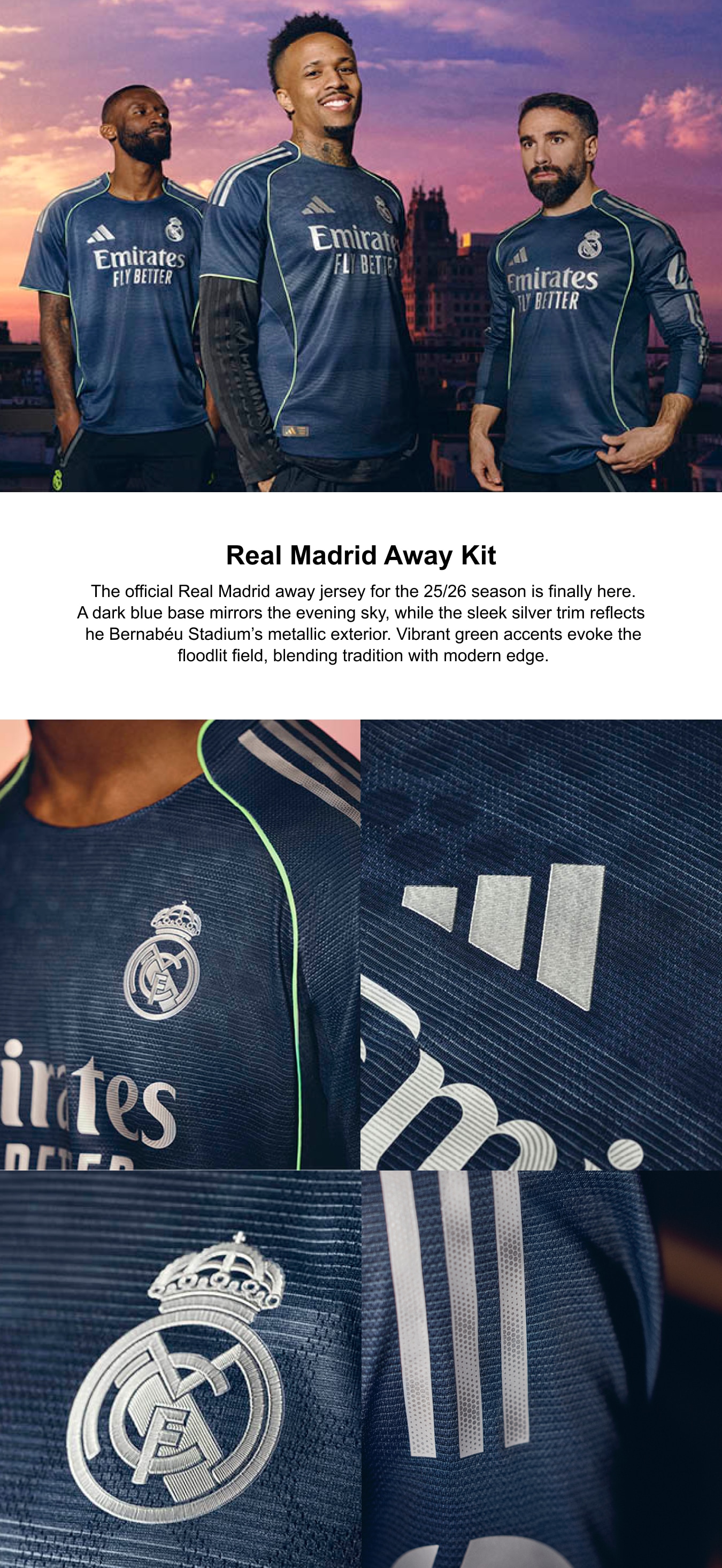 Real Madrid adidas Away Authentic Shirt 2025-26 with Bellingham 5